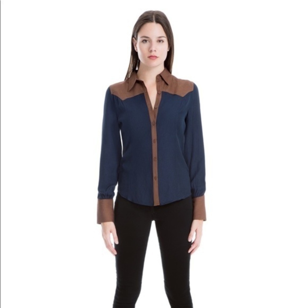 New Max Studio COLOR-BLOCK BUTTON-DOWN SHIRT